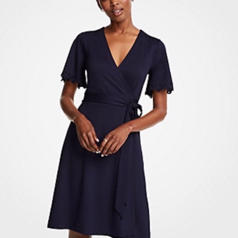 Ann Taylor Embroidered Eyelet Navy Wrap Dress
